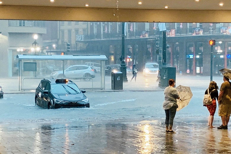 Flooding in New Orleans' French Quarter on Wednesday morning.
