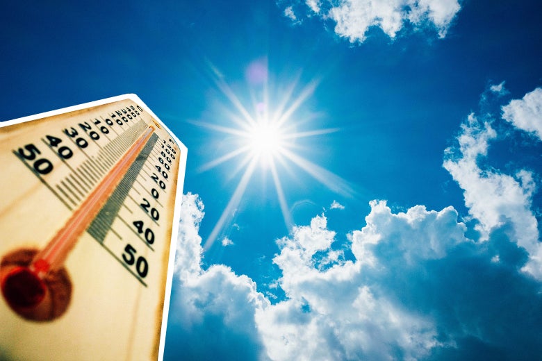 The mercury in a thermometer rises up under the beating sun.