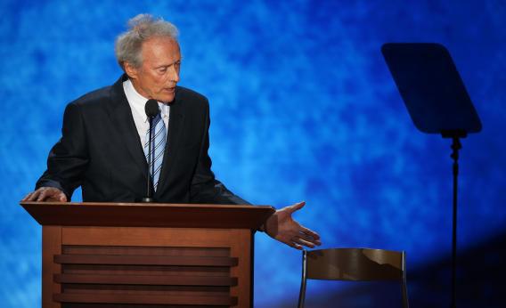 Actor Clint Eastwood speaks during the final day of the Republican National Convention at the Tampa Bay Times Forum on Aug. 30, 2012, in Tampa, Fla.