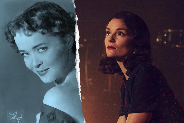 A photo of the real Joan McCracken, and Susan Misner as Joan McCracken in Fosse/Verdon.