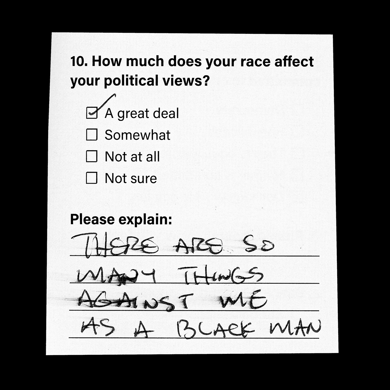A handwritten response to a question on the survey.
