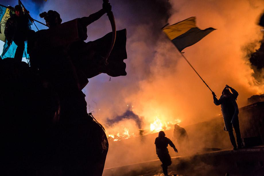 Protesters guard the perimeter of Independence Square on Feb. 19, 2014, in Kiev.