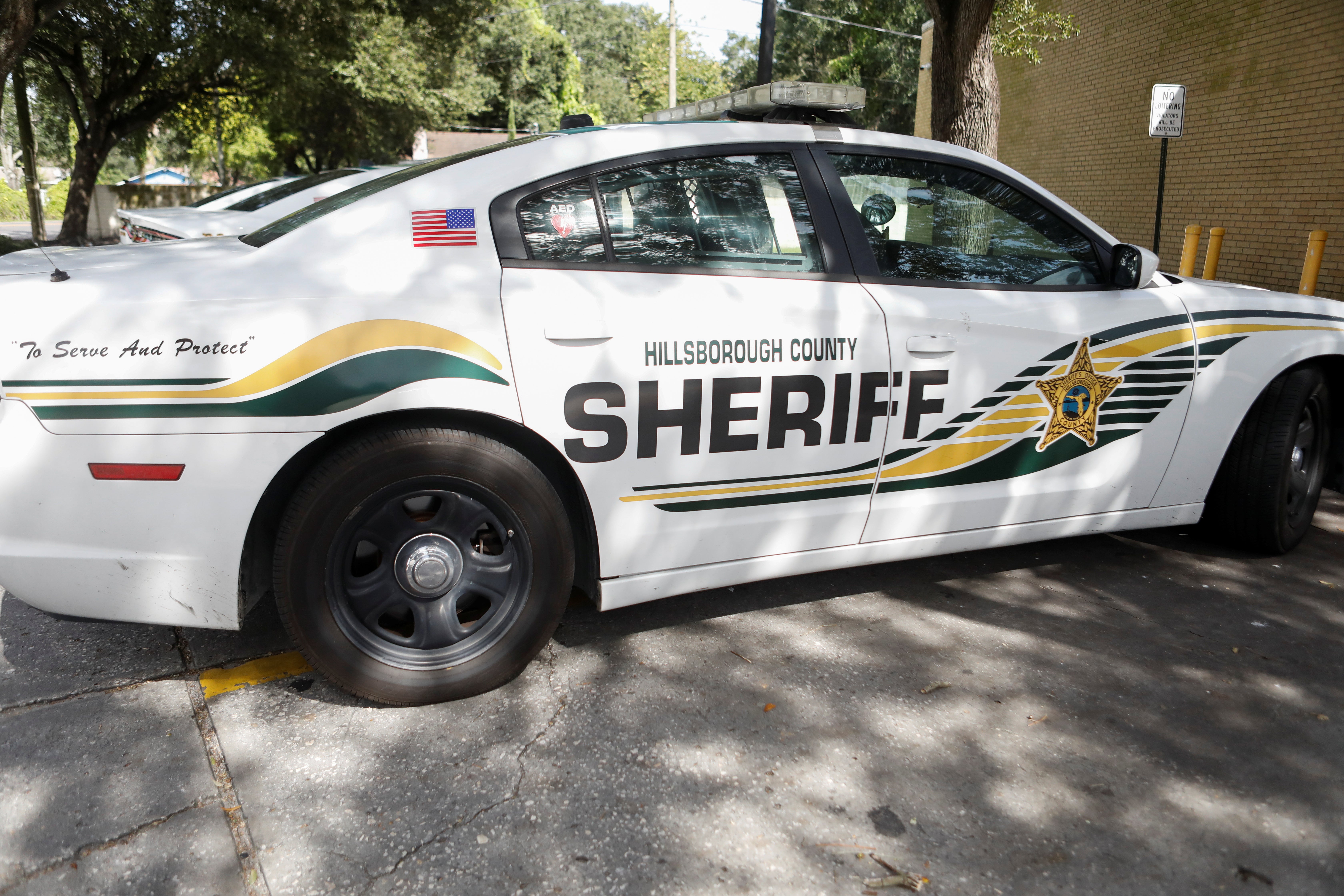 A vehicle of the Hillsborough County Sheriff's Office parked while its members conduct operations in the community in Tampa, Florida.