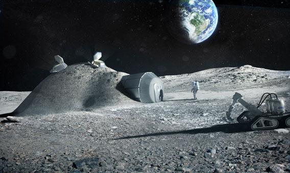 Drawing of a habitat on the Moon