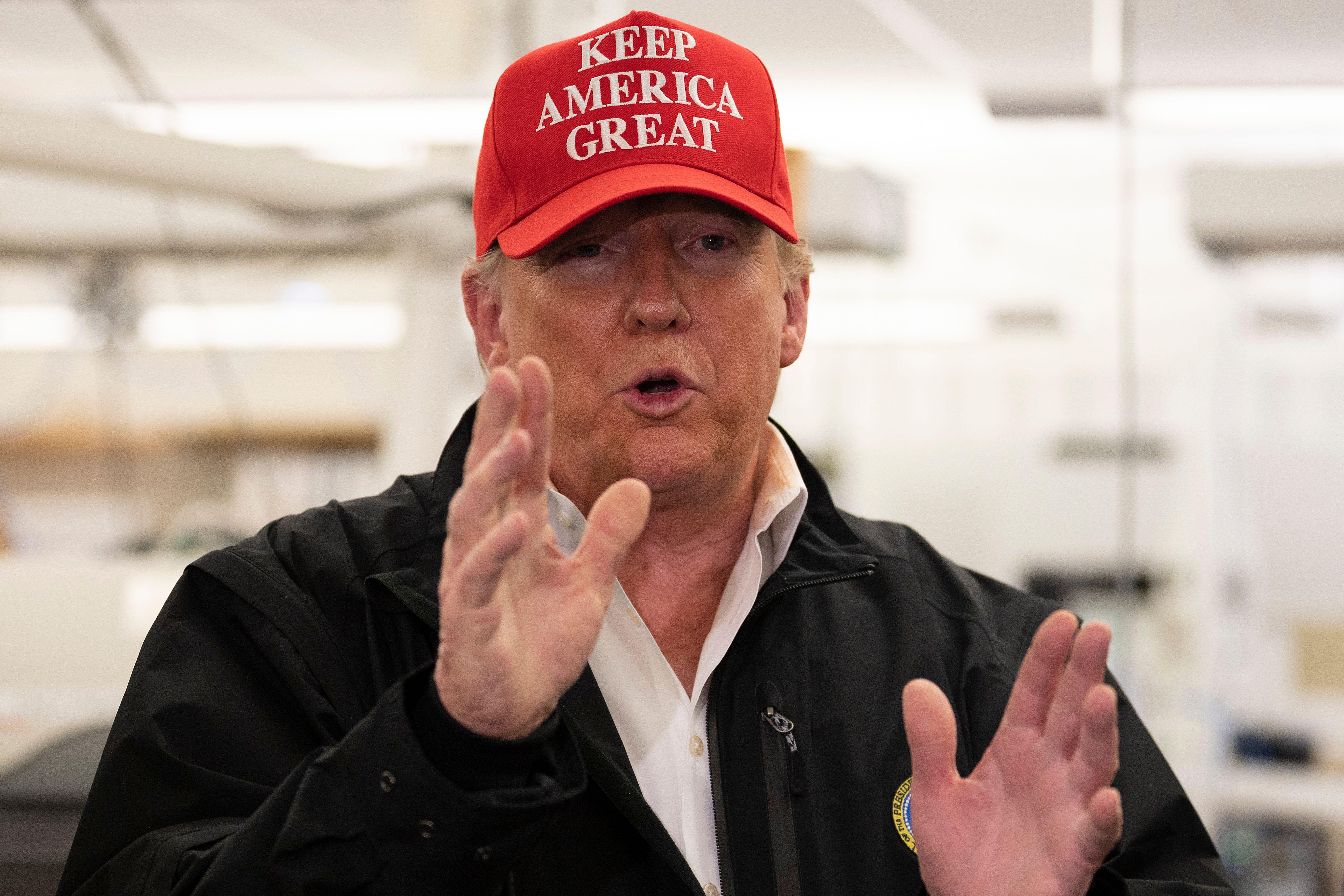 US President Donald Trump speaks during a tour of the Centers for Disease Control and Prevention (CDC) in Atlanta, Georgia, on March 6, 2020. (Photo by JIM WATSON / AFP) (Photo by JIM WATSON/AFP via Getty Images)