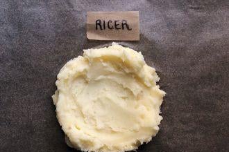 A dollop of mashed potatoes labeled Ricer.