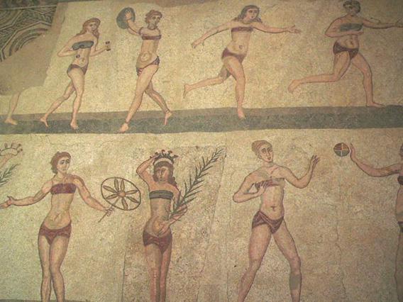 Image of the "bikini girls" mosaic at the Piazza Armerina in Sicily.