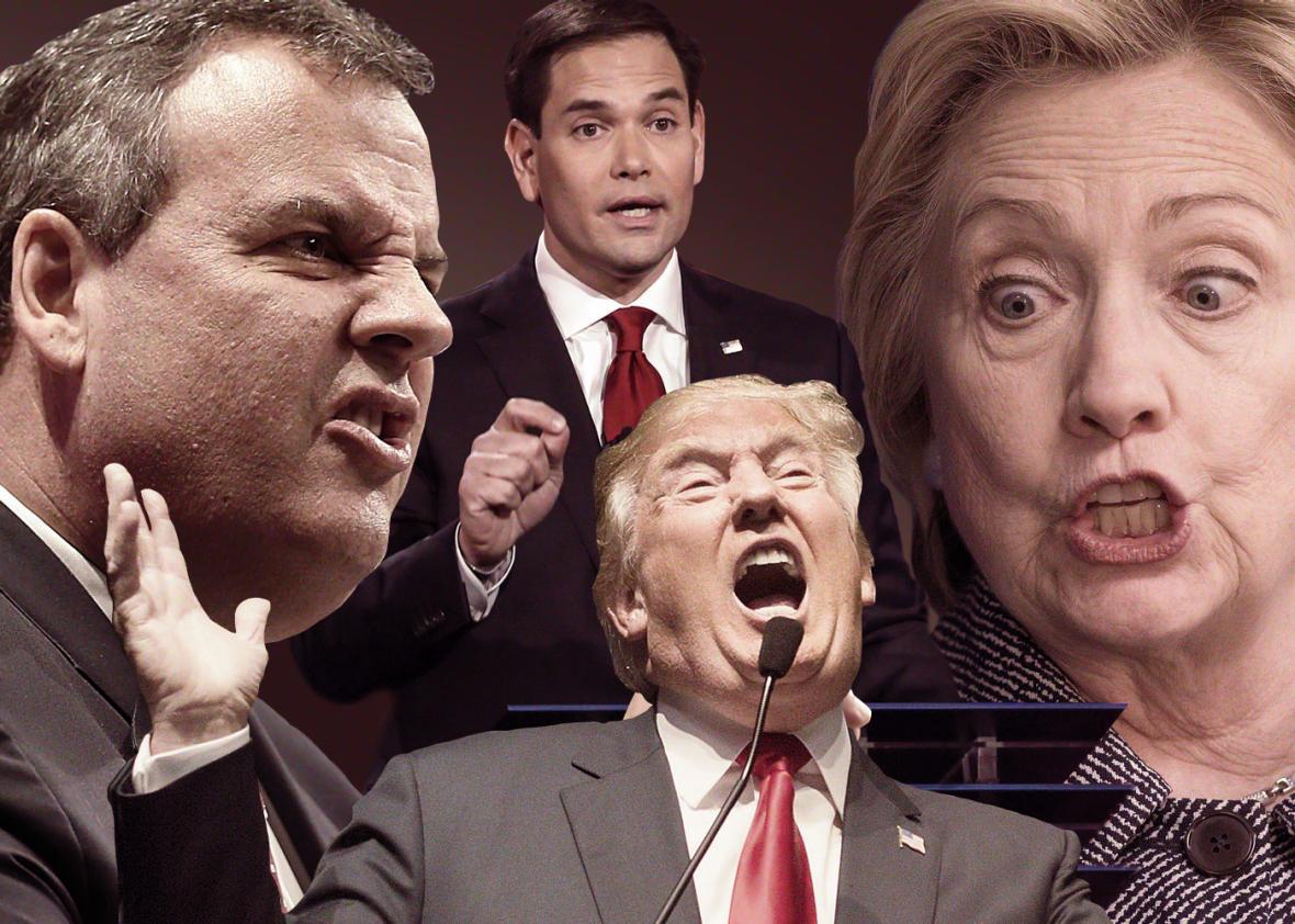 Presidential candidates Chris Christie, Donald Trump, Hillary Clinton and Marco Rubio
