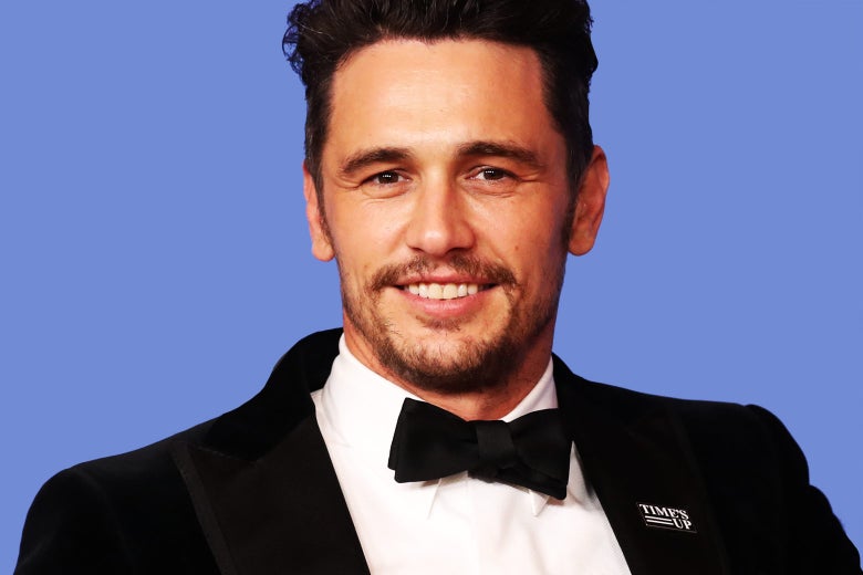 James Franco poses backstage after winning the award for Best Performance by an Actor in a Motion Picture. 