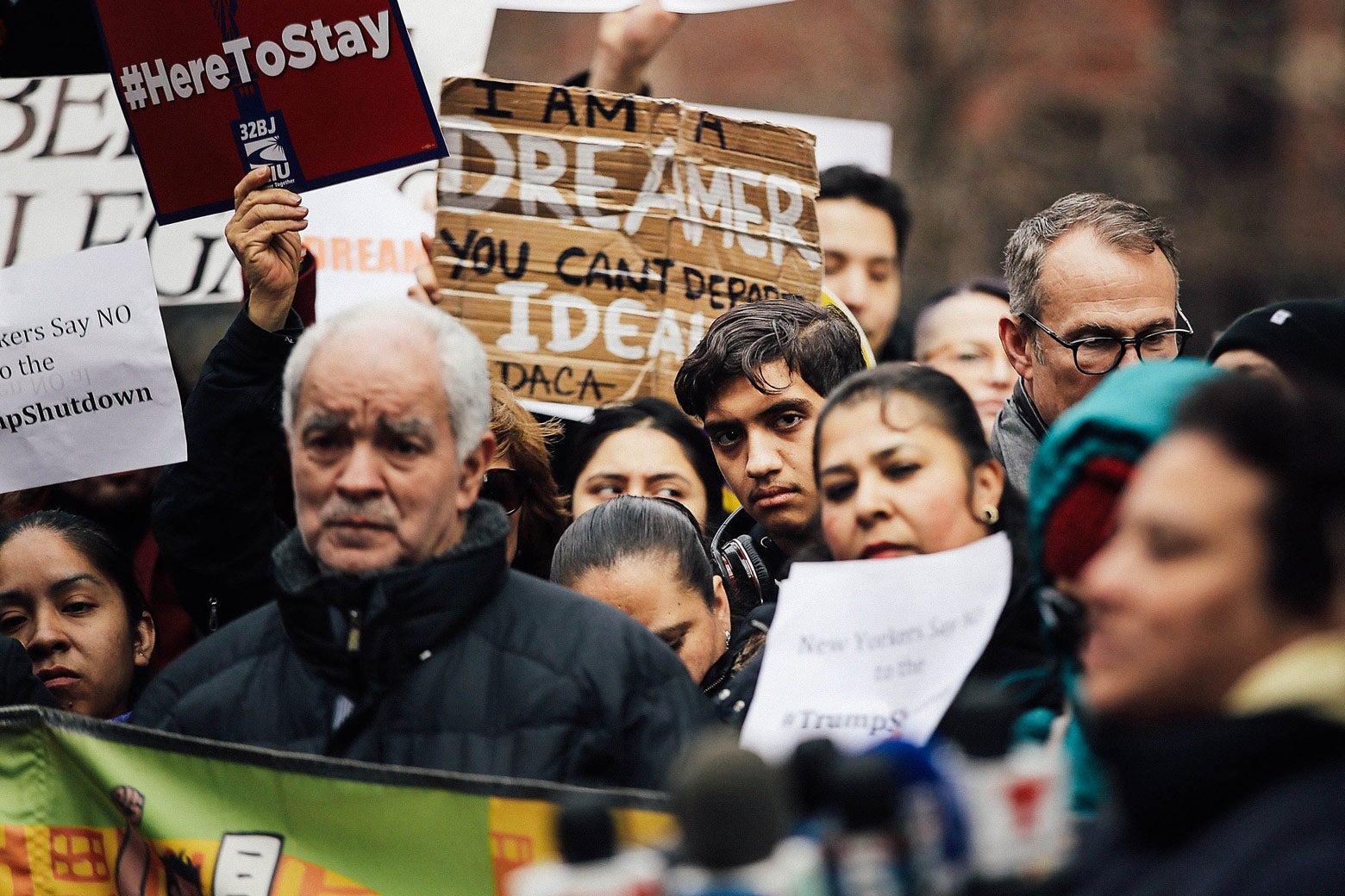 Demonstrators, many of them recent immigrants to America, protest the government shutdown and the lack of a deal on DACA outside of Federal Plaza on Jan. 22 in New York.
