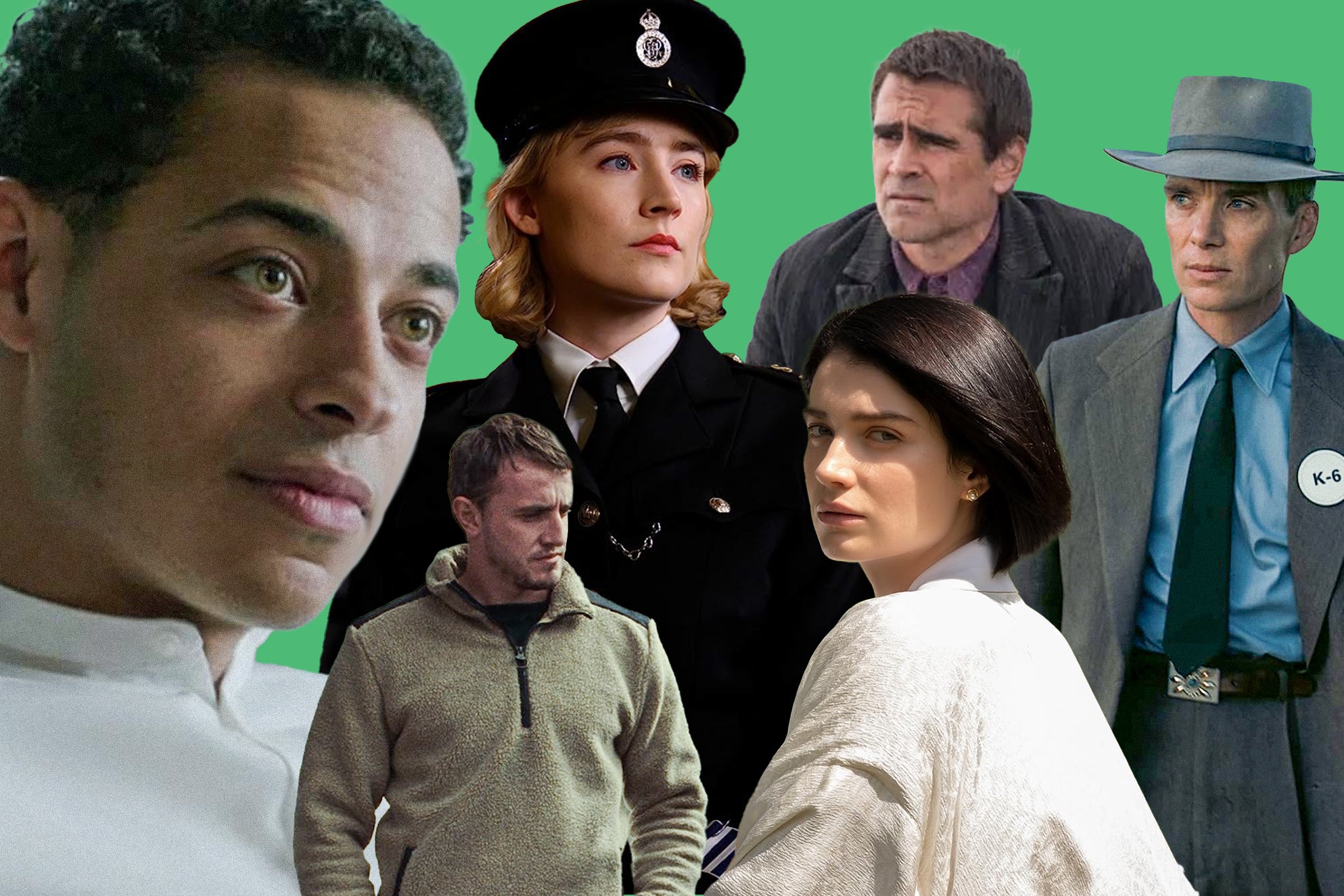 A collage of Irish actors including Saoirse Ronan, Paul Mescal, Colin Farrell, Cillian Murphy, and more.  
