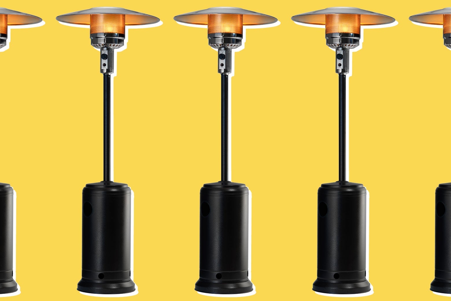 A row of patio heaters
