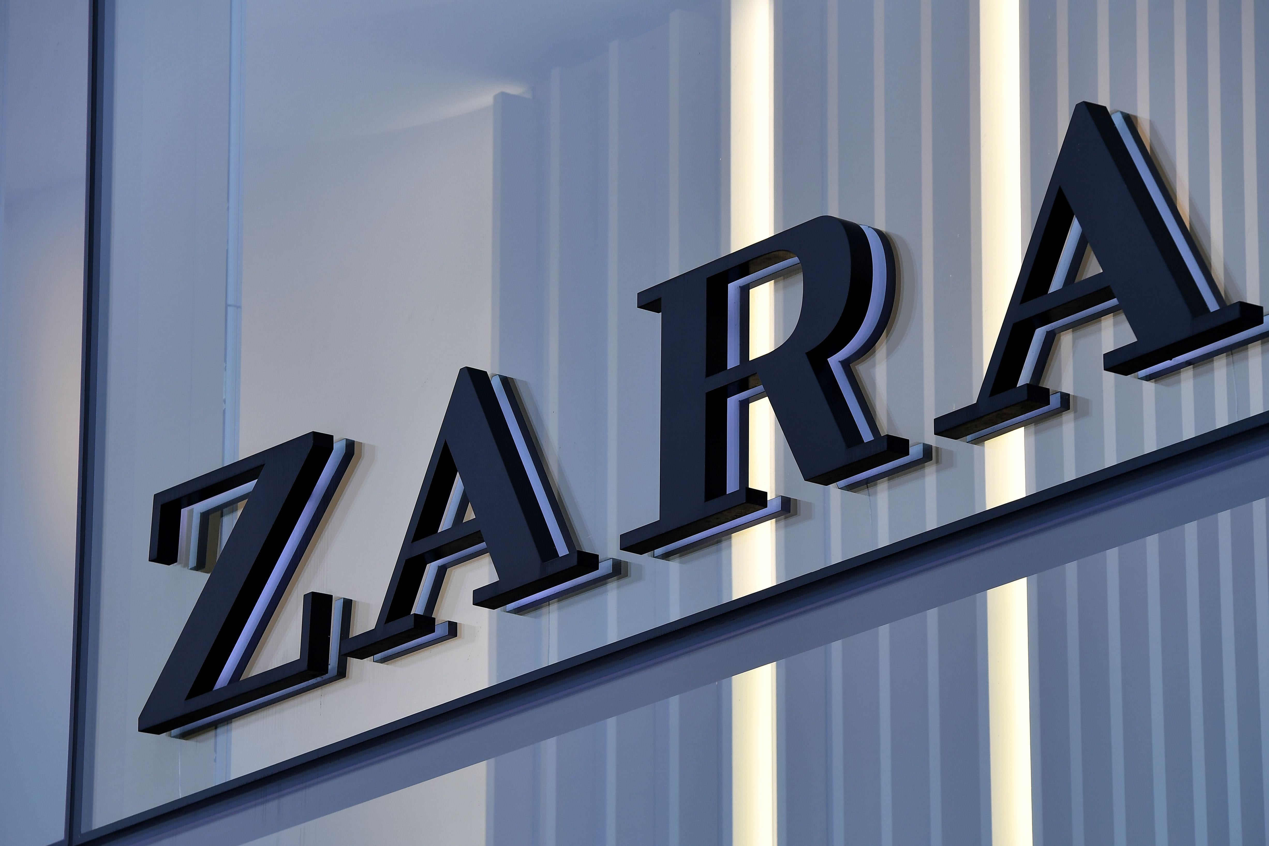The Zara logo on the facade of a store.