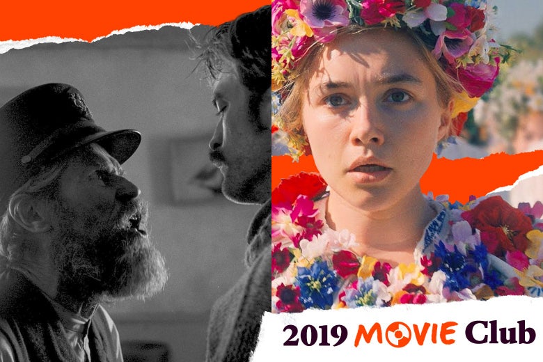 Scenes from The Lighthouse and Midsommar with text in the corner that says "2019 Movie Club."