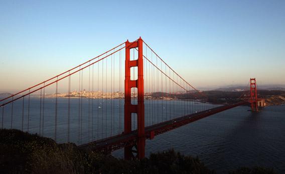A view of the Golden Gate Bridge from the Marin Headlands in San Francisco, California.