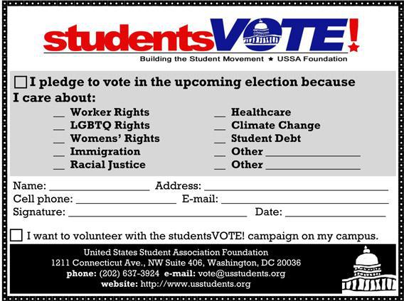 Student voter pledge card.
