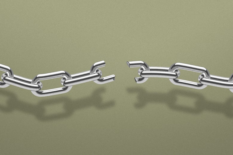 A broken chain link. 