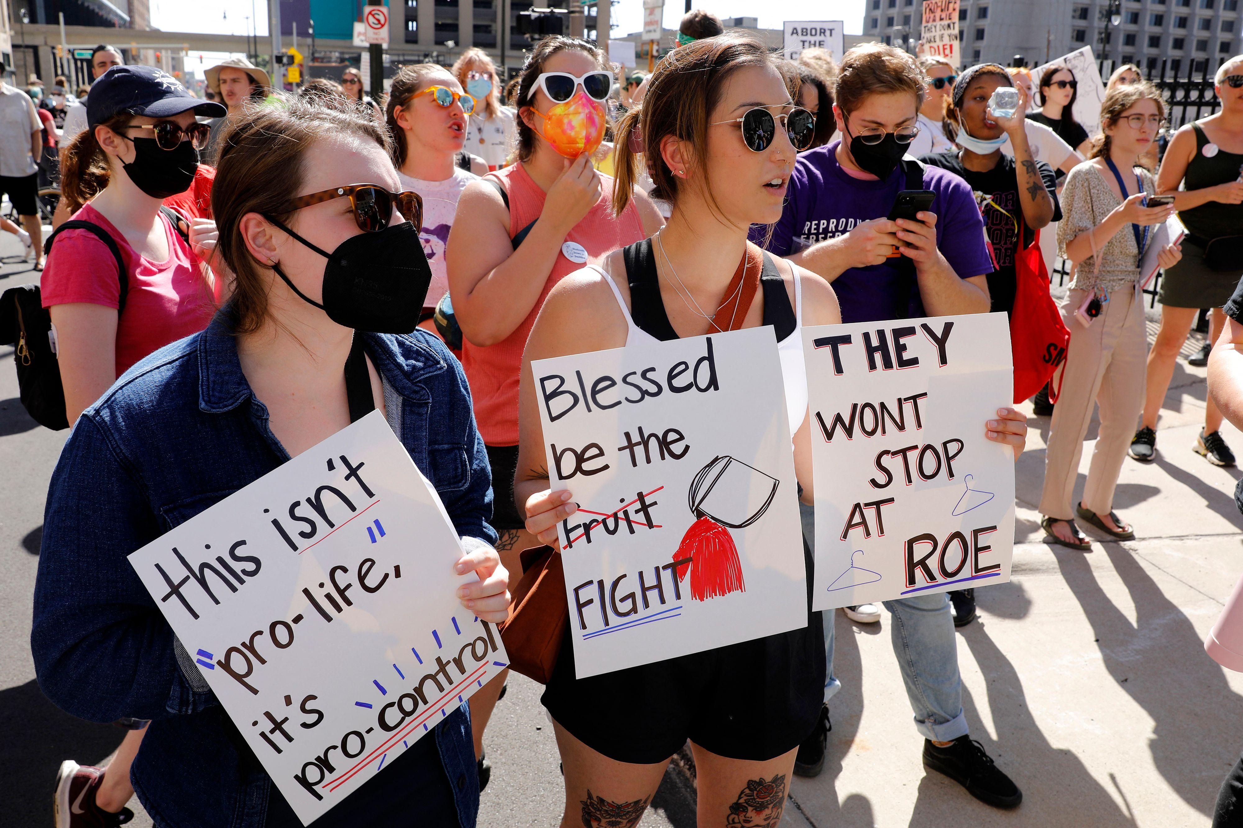 Abortion rights activists protest outside the US Federal Courthouse after the US Supreme Court overturned Roe Vs. Wade, in Detroit, Michigan on June 24, 2022. 