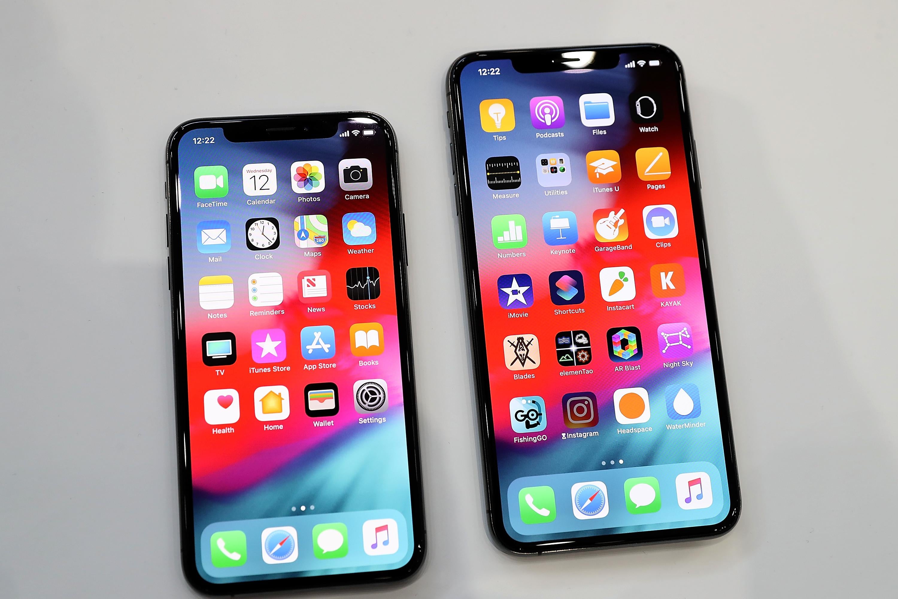 The new Apple iPhone Xs and iPhone Xs Max are displayed during an Apple special event at the Steve Jobs Theatre on September 12, 2018 in Cupertino, California.  Apple released three new versions of the iPhone and an update Apple Watch.  