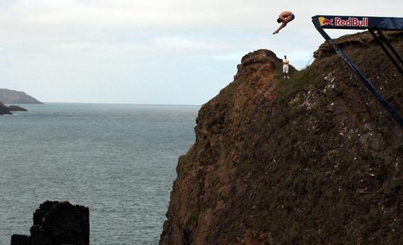 A diver takes part in the Red Bull Cliff Diving Competition.