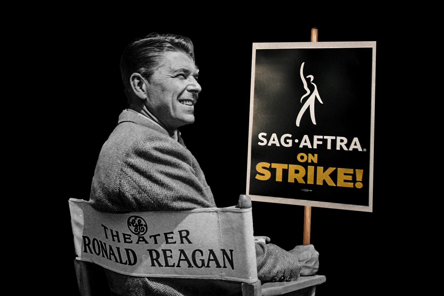 American actor Ronald Reagan (1911 - 2004) acts as on-air Program Supervisor and occasional player on the television series 'General Electric Theater', circa 1960. (Photo by Archive Photos/Getty Images) US actress Frances Fisher, SAG-AFTRA secretary-treasurer US actress Joely Fisher, SAG-AFTRA President US actress Fran Drescher, and National Executive Director and Chief Negotiator Duncan Crabtree-Ireland, joined by SAG-AFTRA members, pose for a photo during a press conference at the labor union's headquarters in Los Angeles, California, on July 13, 2023. Hollywood's actors announced Thursday they will go on strike, joining writers in the first industry-wide shutdown in 63 years after last-ditch talks failed, with nearly all film and television production set to grind to a halt. The Screen Actors Guild (SAG-AFTRA), which represents 160,000 performers including A-list stars, said negotiations had ended without a deal on their demands over dwindling pay and the threat posed by artificial intelligence. (Photo by Chris Delmas / AFP) (Photo by CHRIS DELMAS Chris Delmas/AFP via Getty Images)