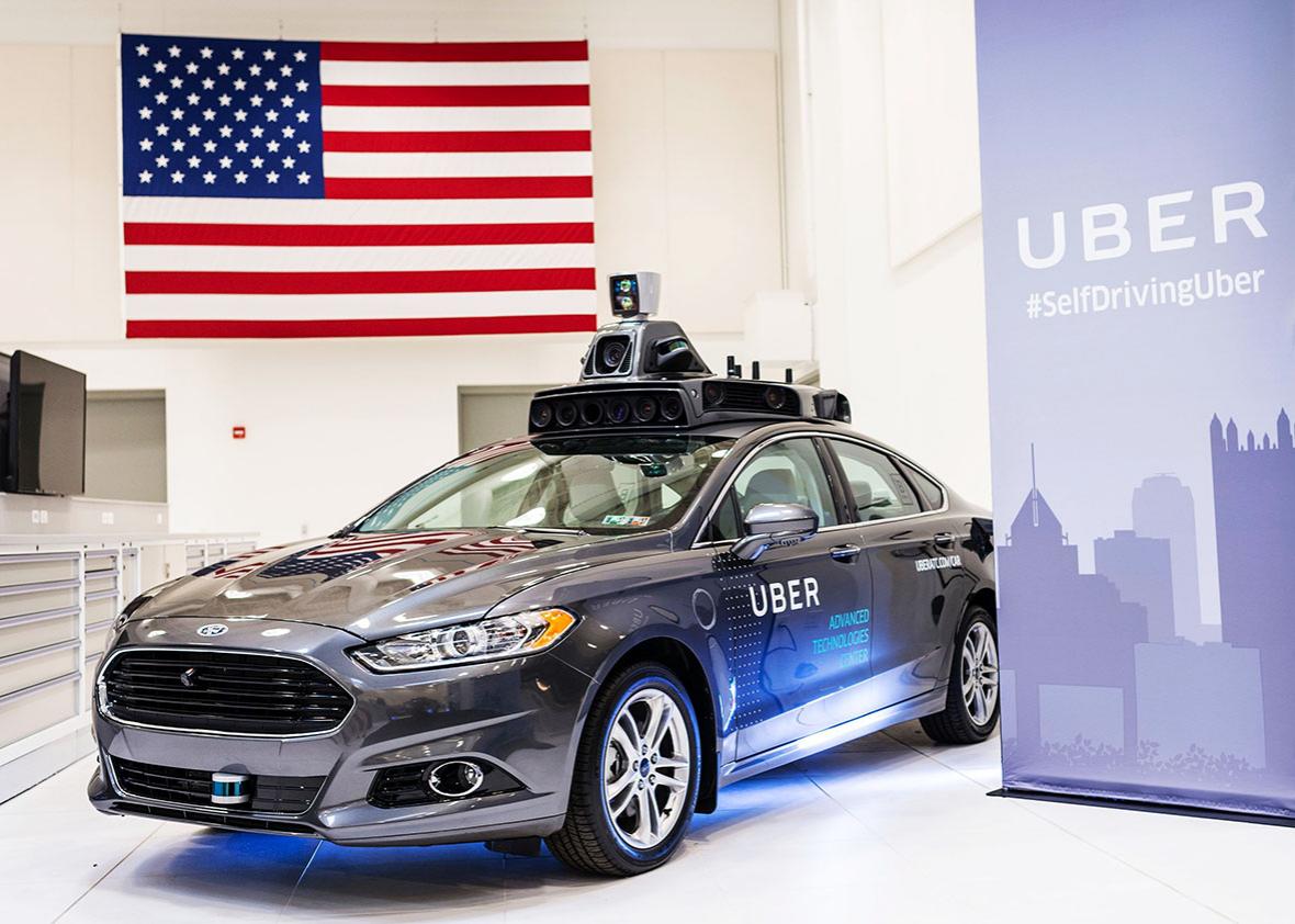 A pilot model Uber self-driving car is displayed at the Uber Advanced Technologies Center on September 13, 2016 in Pittsburgh, Pennsylvania.