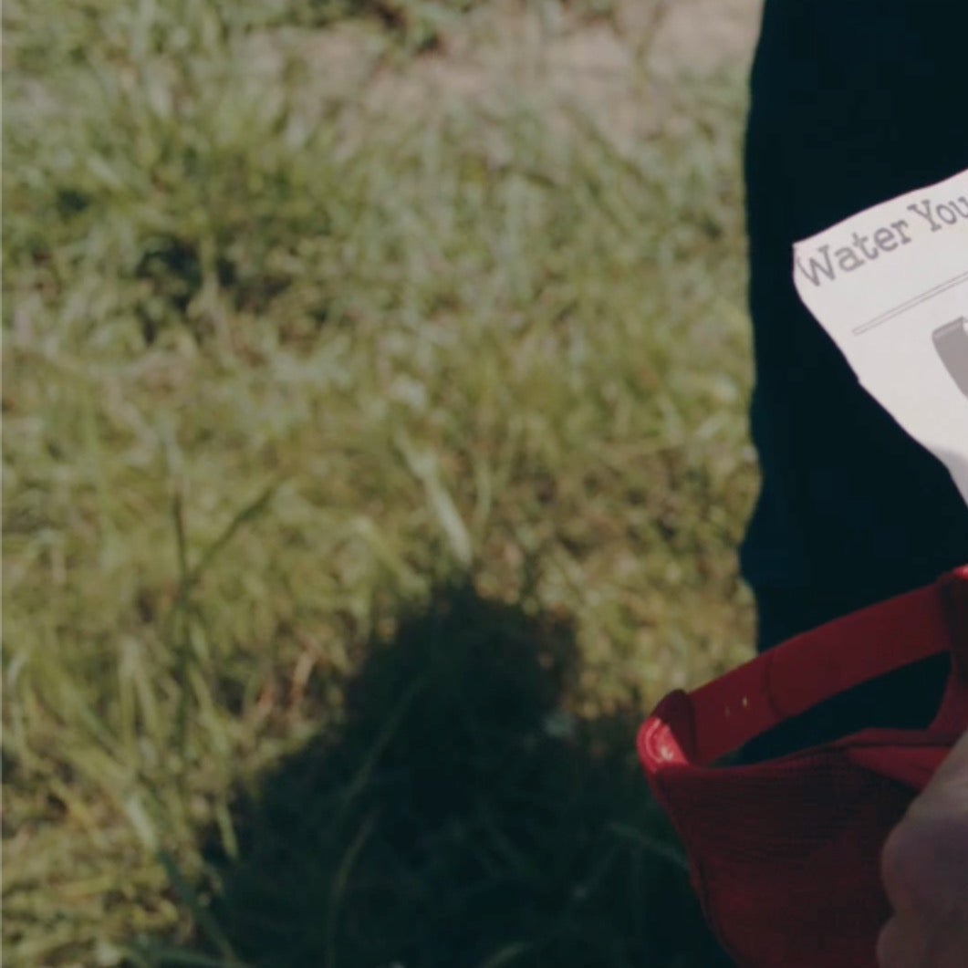 A still from Minari, with a flier reading "Water You Looking For."