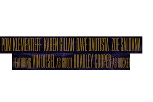 A section of the Infinity War poster reads, "Pom Klementieff, Karen Gillan, Dave Bautista, Zoe Saldana. Featuring Vin Diesel as Groot, Bradley Cooper as Rocket."