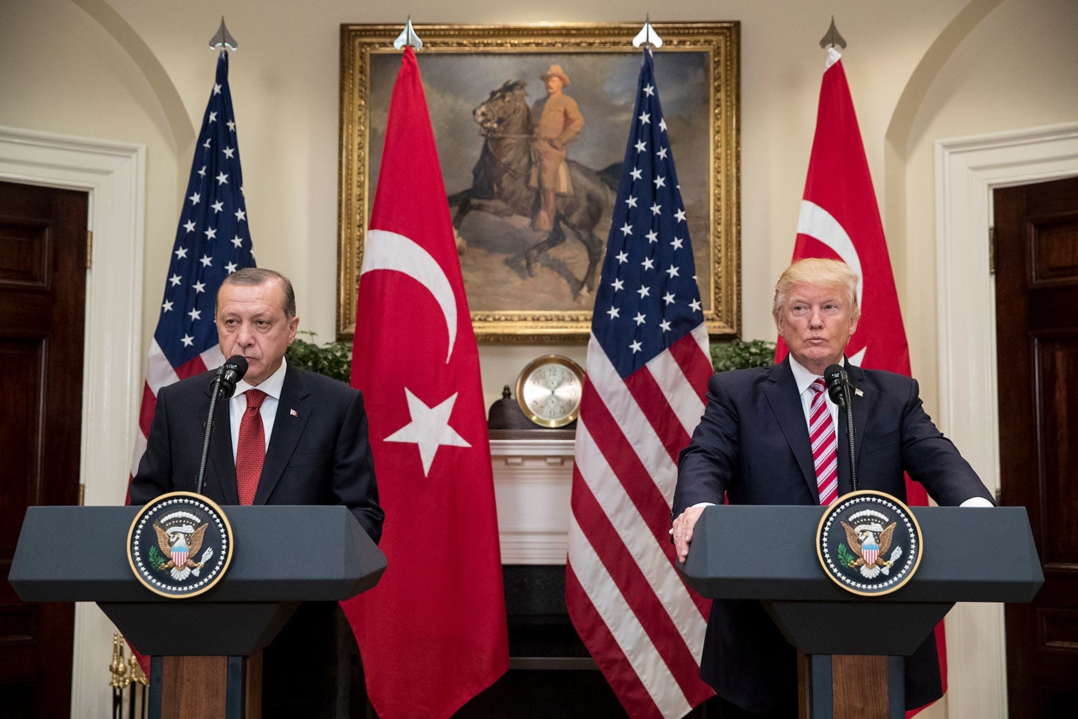 Turkish President Recep Tayyip Erdogan and U.S. President Donald Trump at the White House on May 16, 2017.