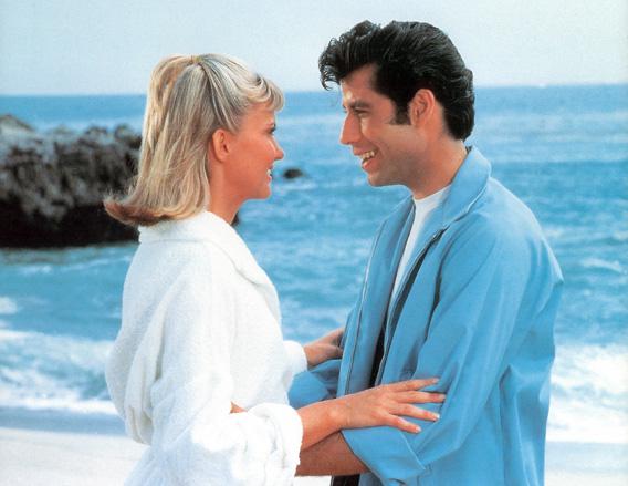 Olivia Newton-John and John Travolta on the beach in a scene from the film 'Grease', 1978.