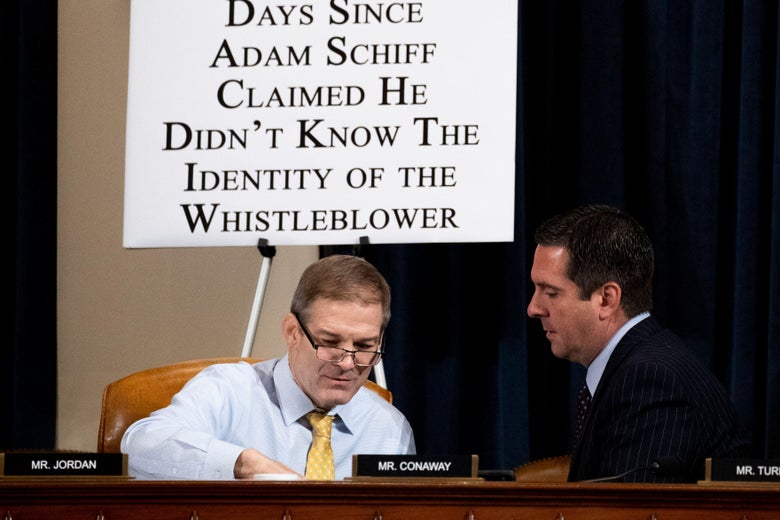 Jim Jordan and Devin Nunes face one another during a congressional subcommittee hearing.