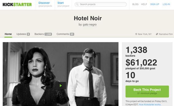 Hotel Noir Kickstarter page by Sebastian Gutierrez, a Venezuelan writer-director