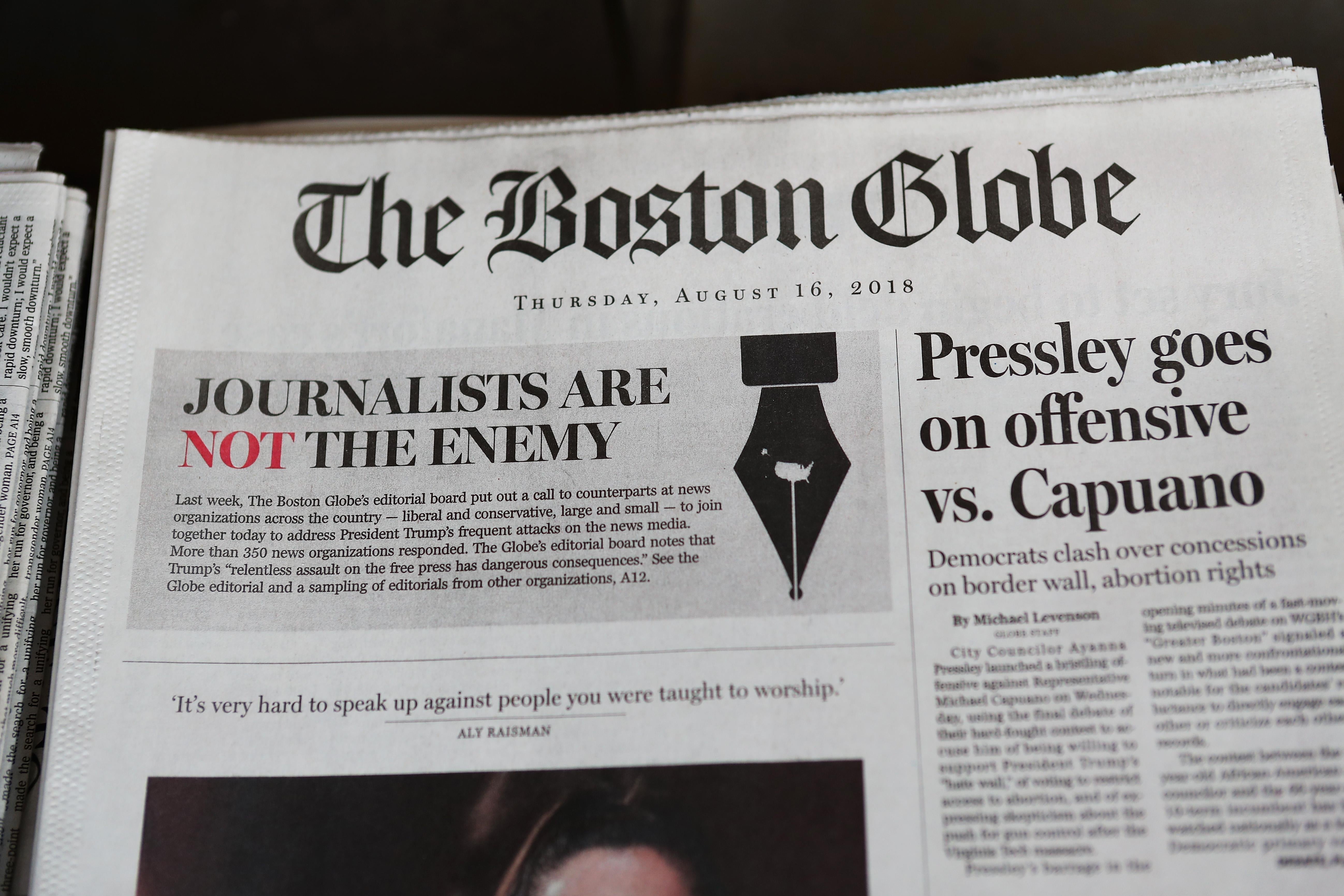 The front page of the Aug. 16 edition of the Boston Globe.