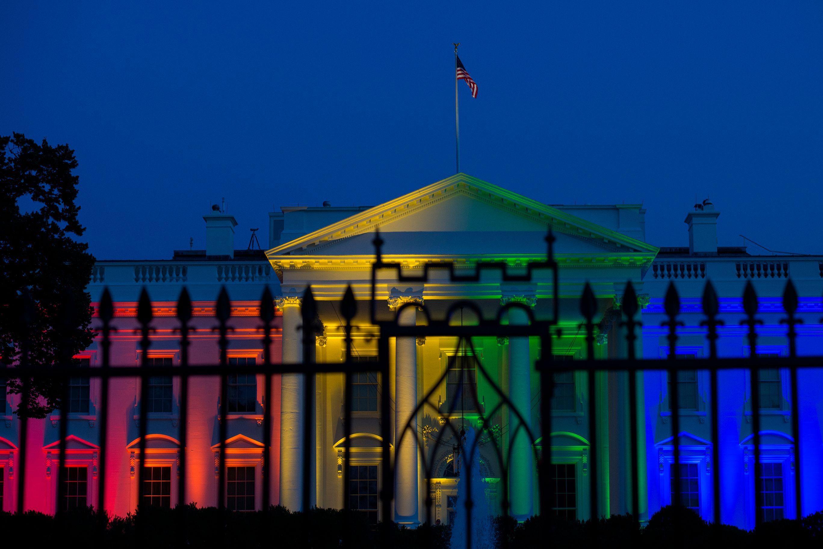 The White House lit up in rainbow colors