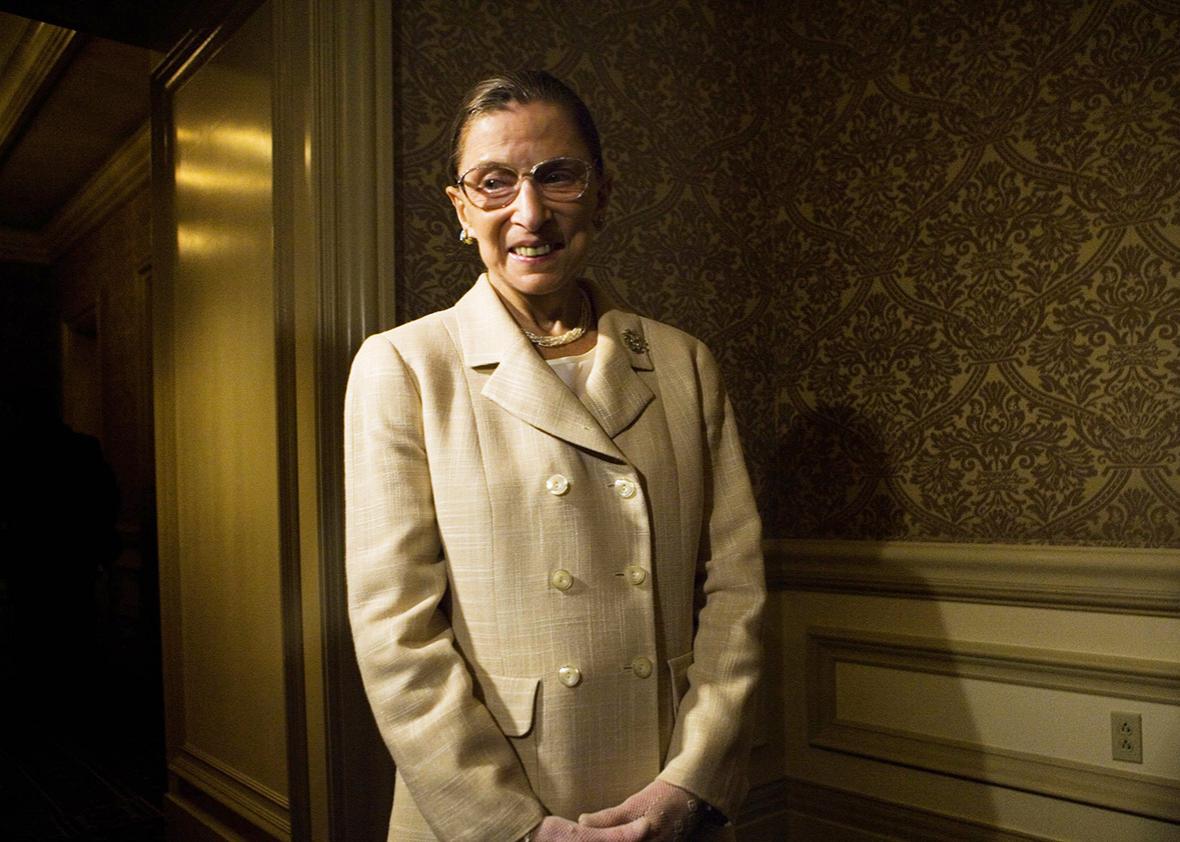 U.S. Supreme Court Justice Ruth Bader Ginsburg waits to enter a dinner to honor Michelle Bachelet, Chile's first female president, May 8, 2006 in Washington, DC. 