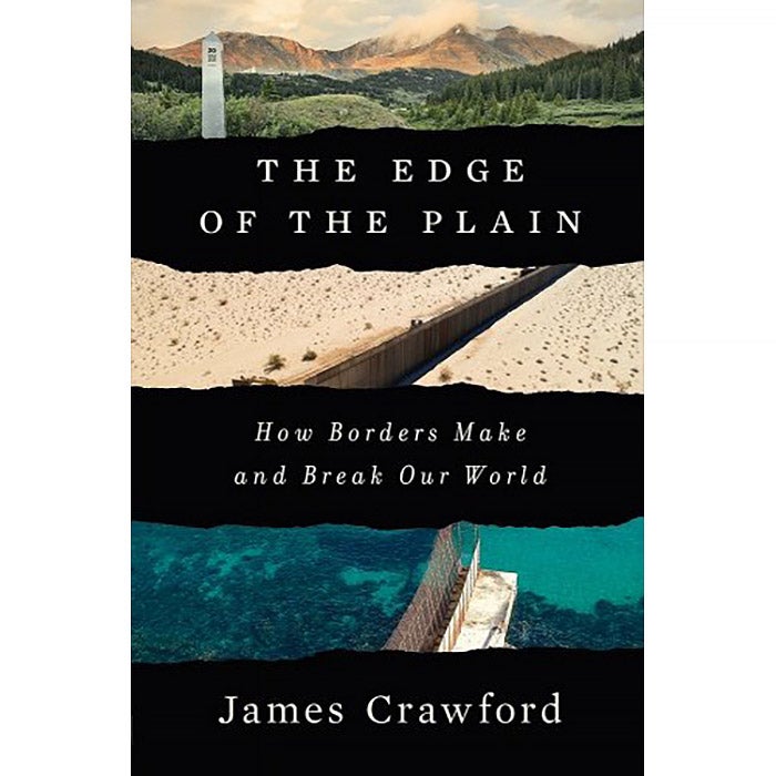 The book jacket showing title and author over three bands of photos: Mountains, a land border wall, and a sea border wall