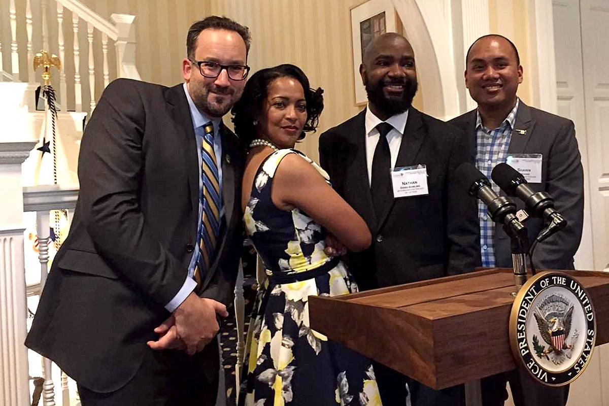 2016 Teachers of the Year Daniel Jocz, Jahana Hayes, Nate Bowling, and Shawn Sheehan at the White House