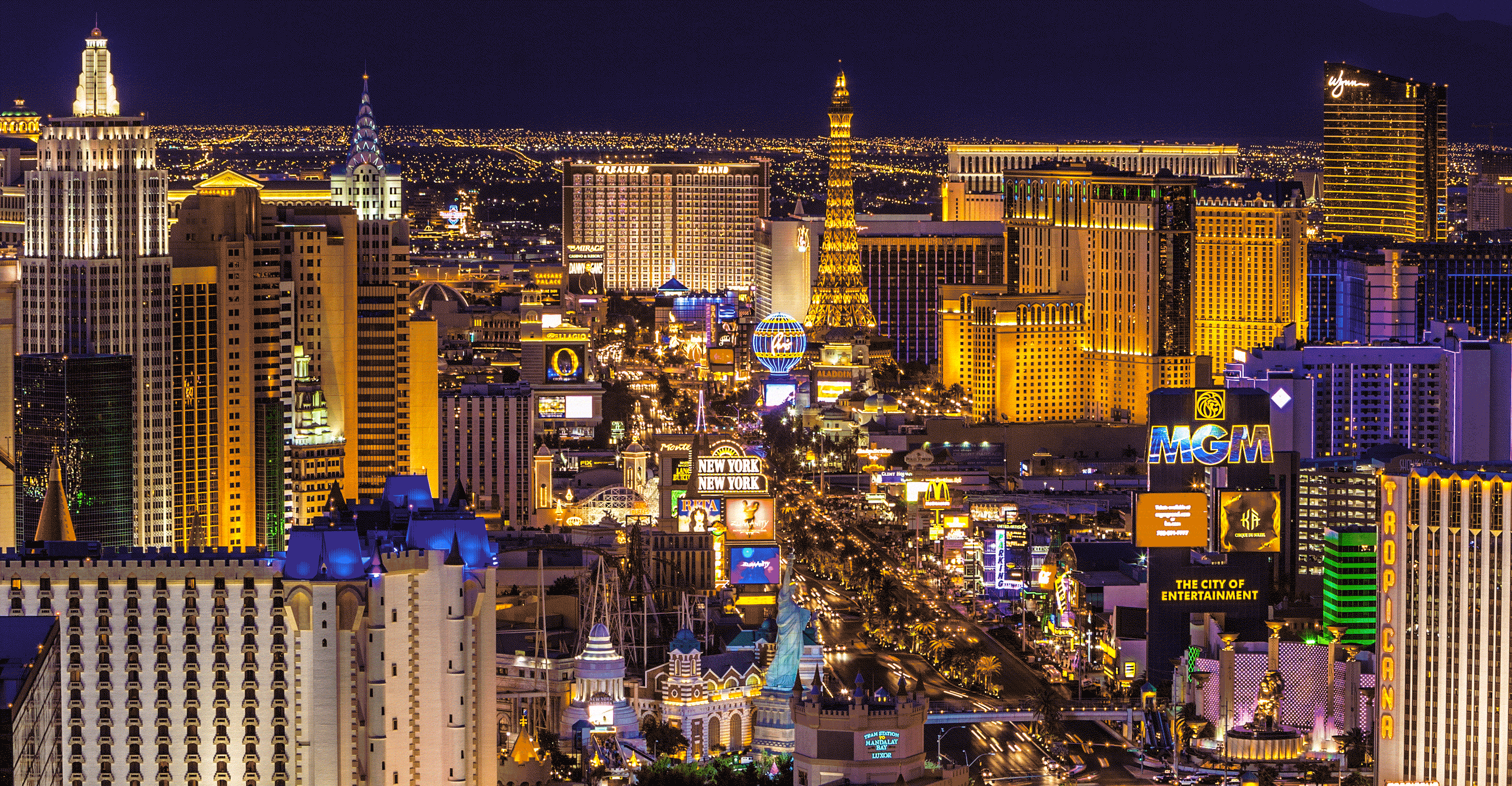 A flickering view of Las Vegas' cityscape, before it fades out completely.