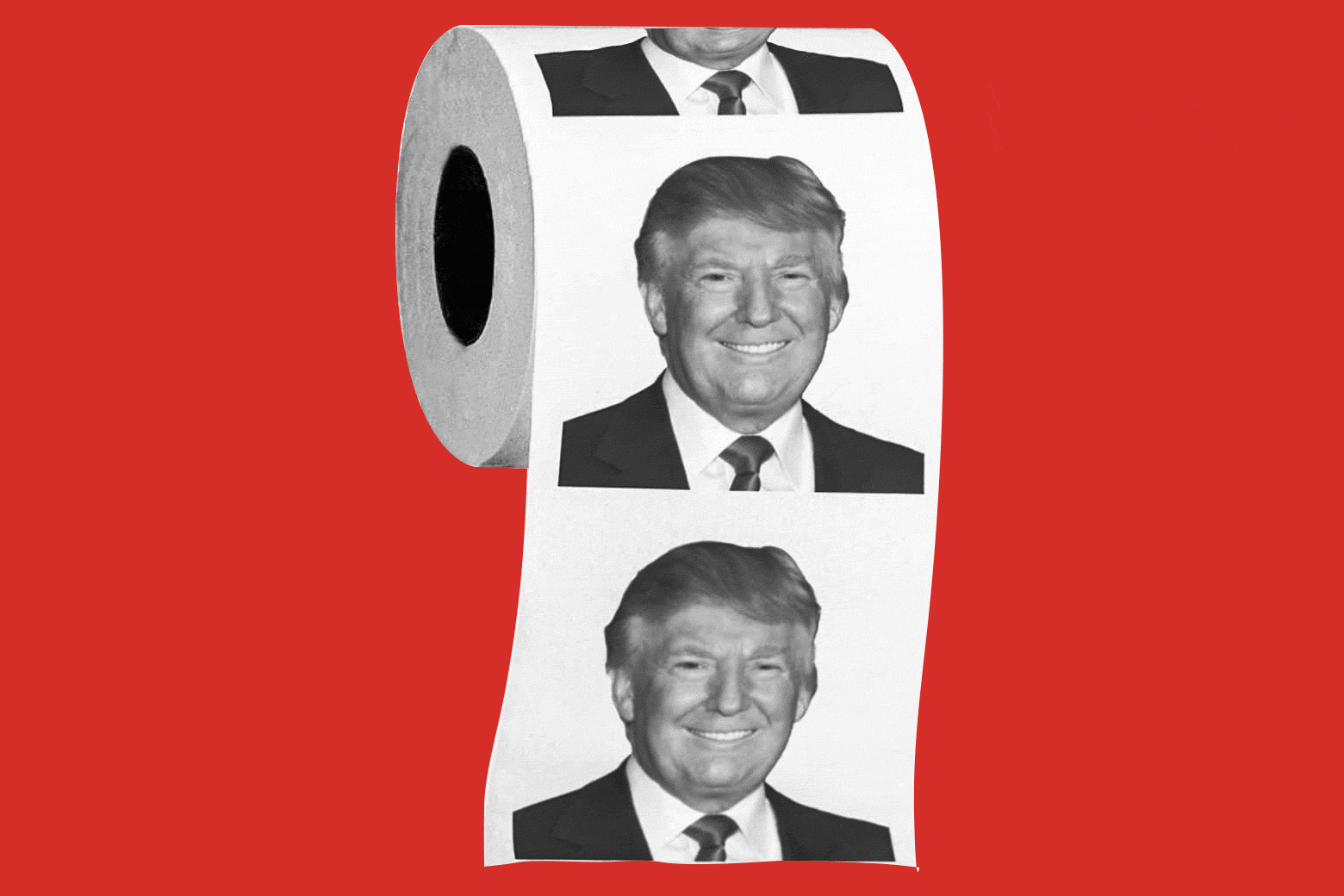 A roll of Trump toilet paper with a blinking red and blue background.
