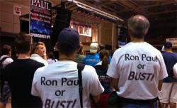 Two Ron Paul supporters cheer for Gary Johnson at the August 25 PAULfest rally in Tampa.