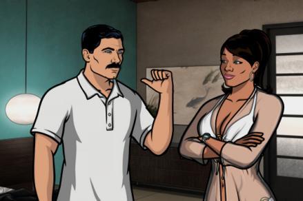 Sterling Archer voiced by H. Jon Benjamin and Lana Kane voiced by Aisha Tyler. 