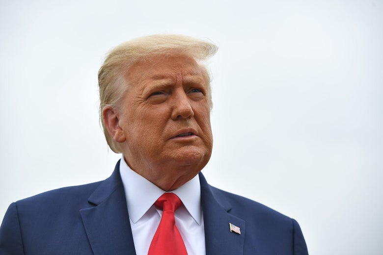 Trump squinting outside