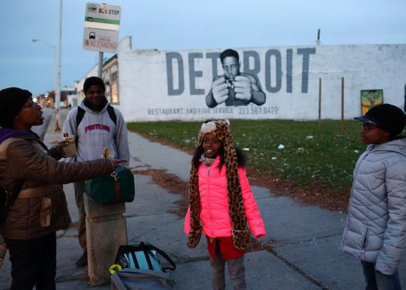 bus stop in detroit michigan.