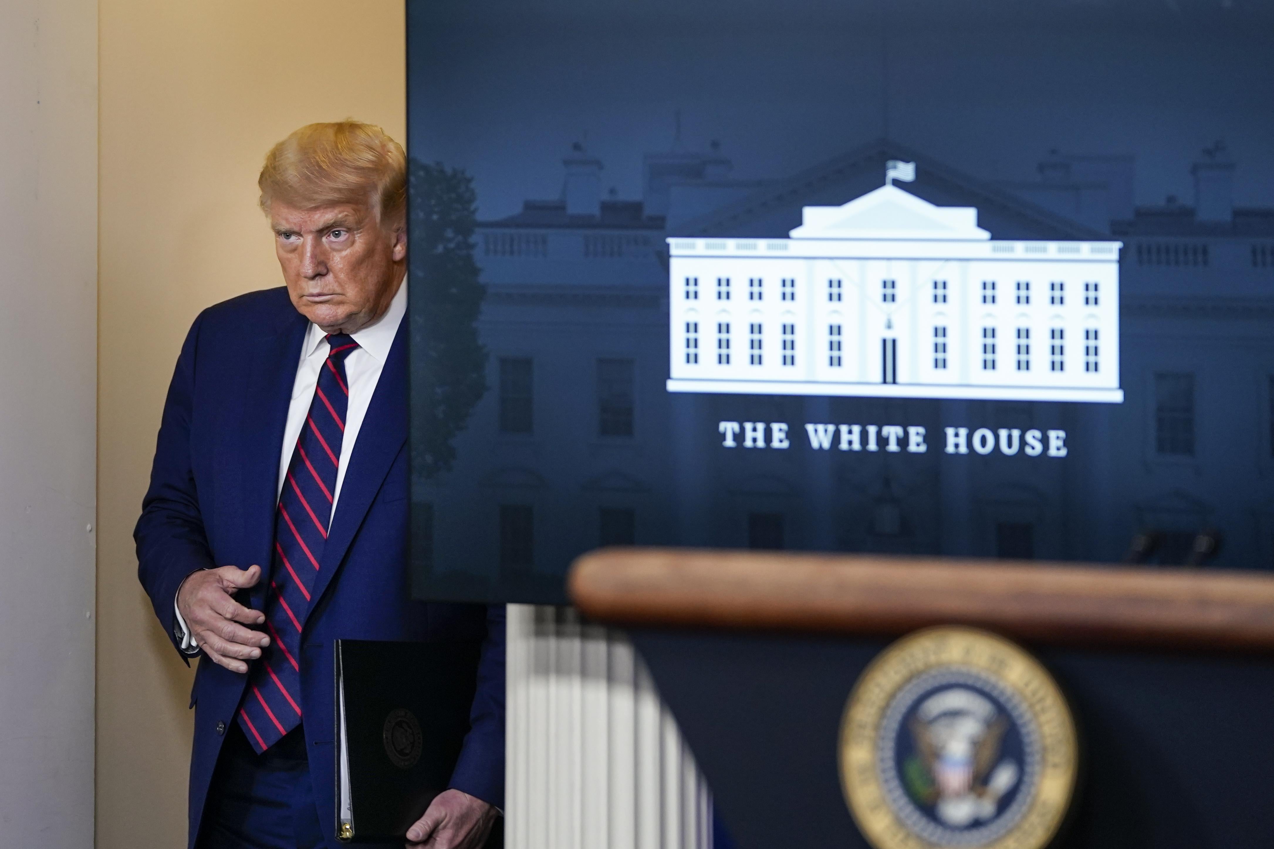 President Donald Trump arrives for a news conference the White House on September 4, 2020 in Washington, D.C.