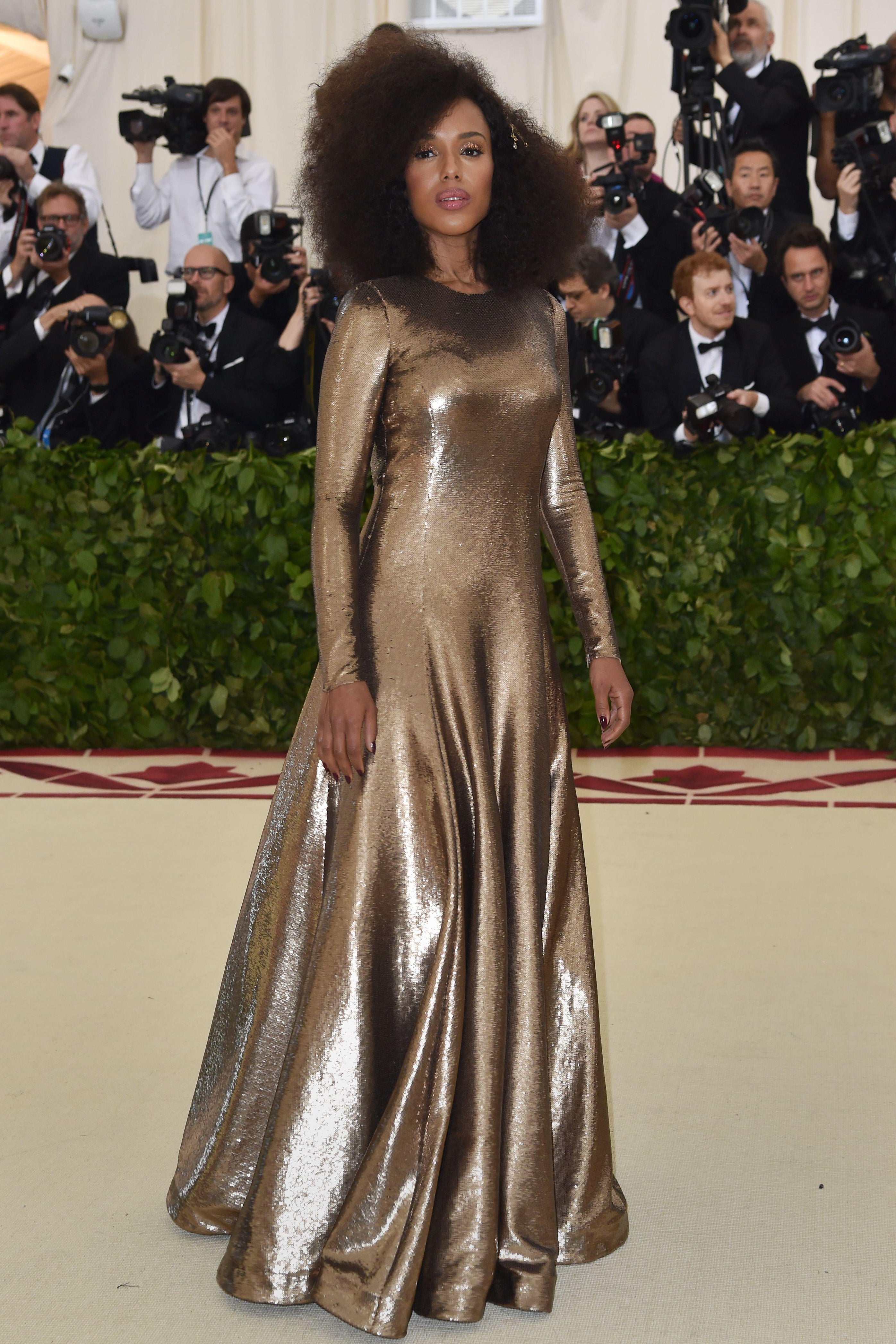 Kerry Washington arrives for the 2018 Met Gala on May 7, 2018, at the Metropolitan Museum of Art in New York. - The Gala raises money for the Metropolitan Museum of Arts Costume Institute. The Gala's 2018 theme is Heavenly Bodies: Fashion and the Catholic Imagination. (Photo by Hector RETAMAL / AFP) (Photo credit should read HECTOR RETAMAL/AFP/Getty Images)