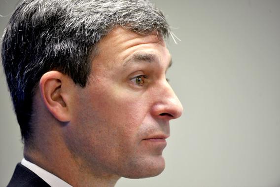 Ken Cuccinelli, Attorney General of Virginia, meets with local business leaders during a luncheon at the Fairfax county Chamber of Commerce on June, 24, 2010 in Vienna, VA.