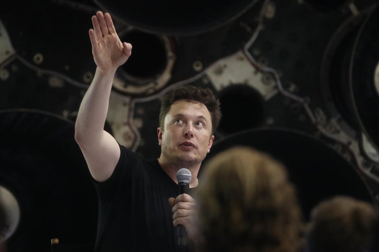 SpaceX CEO Elon Musk speaks at a press conference at SpaceX headquarters on September 17, 2018.