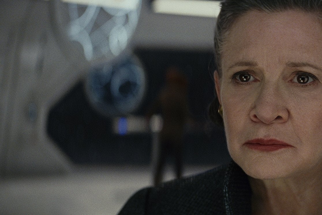A close-up of Carrie Fisher in The Last Jedi.