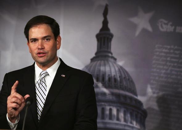 U.S. Sen. Marco Rubio (R-FL) speaks to members of the media during a press conference October 30, 2013 on Capitol Hill in Washington, DC. Sen. 