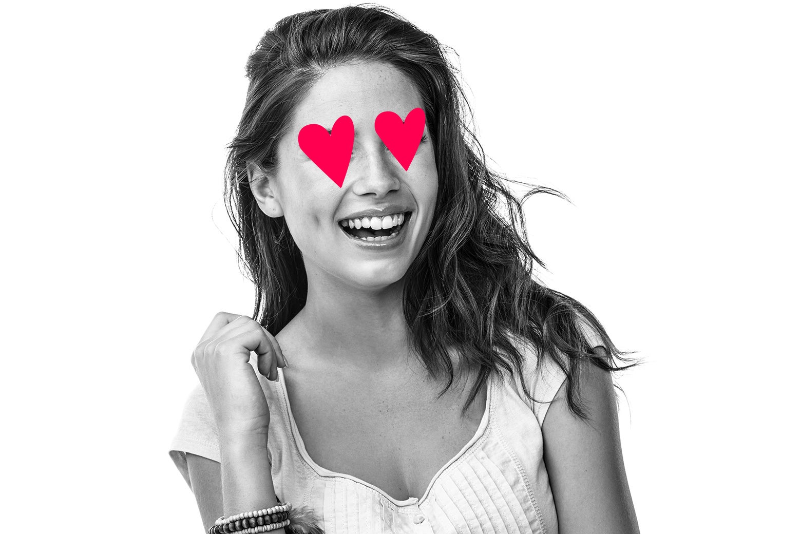 A woman with hearts on her eyes.
